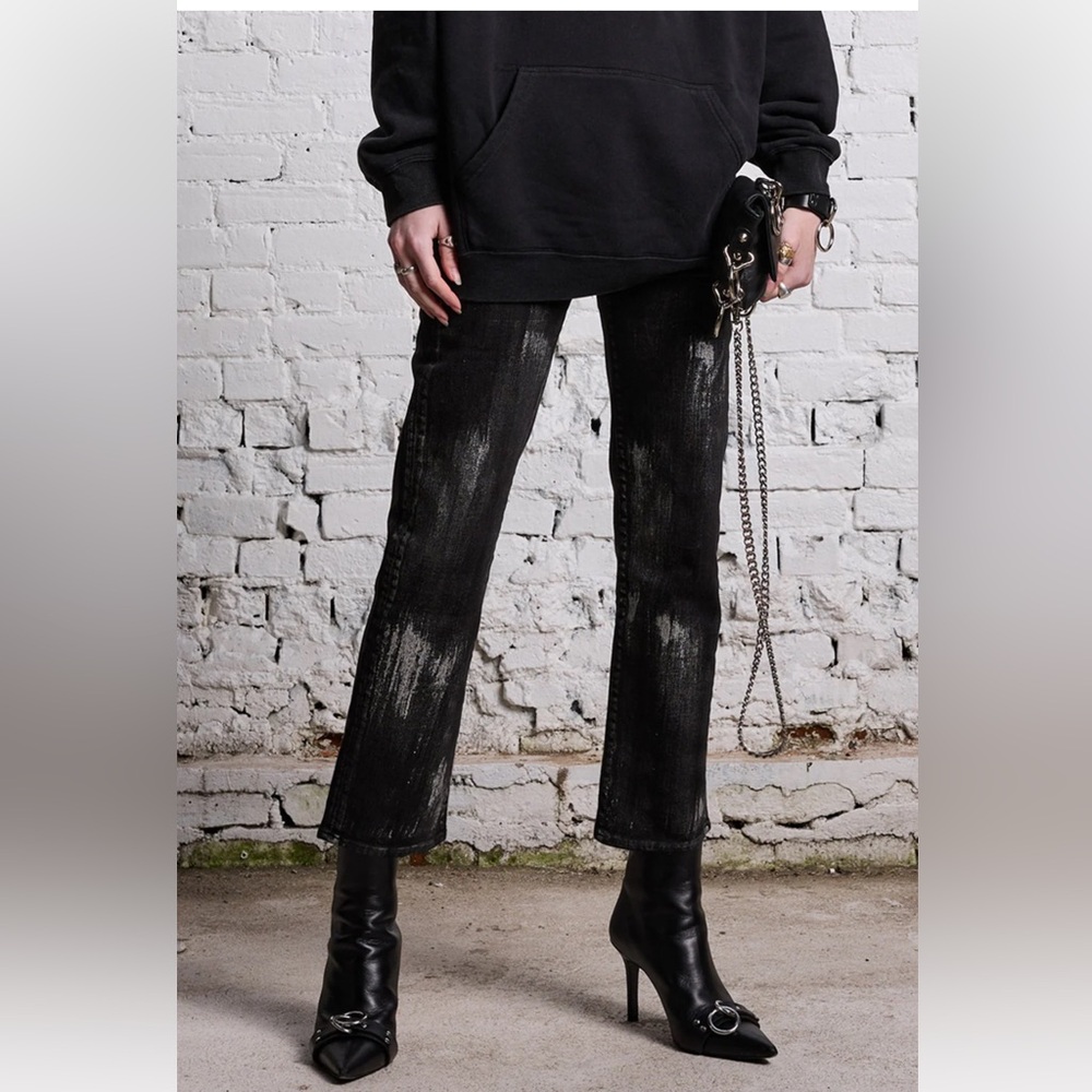 R13 Boy Straight- Silvered Black Stretch Sz 27